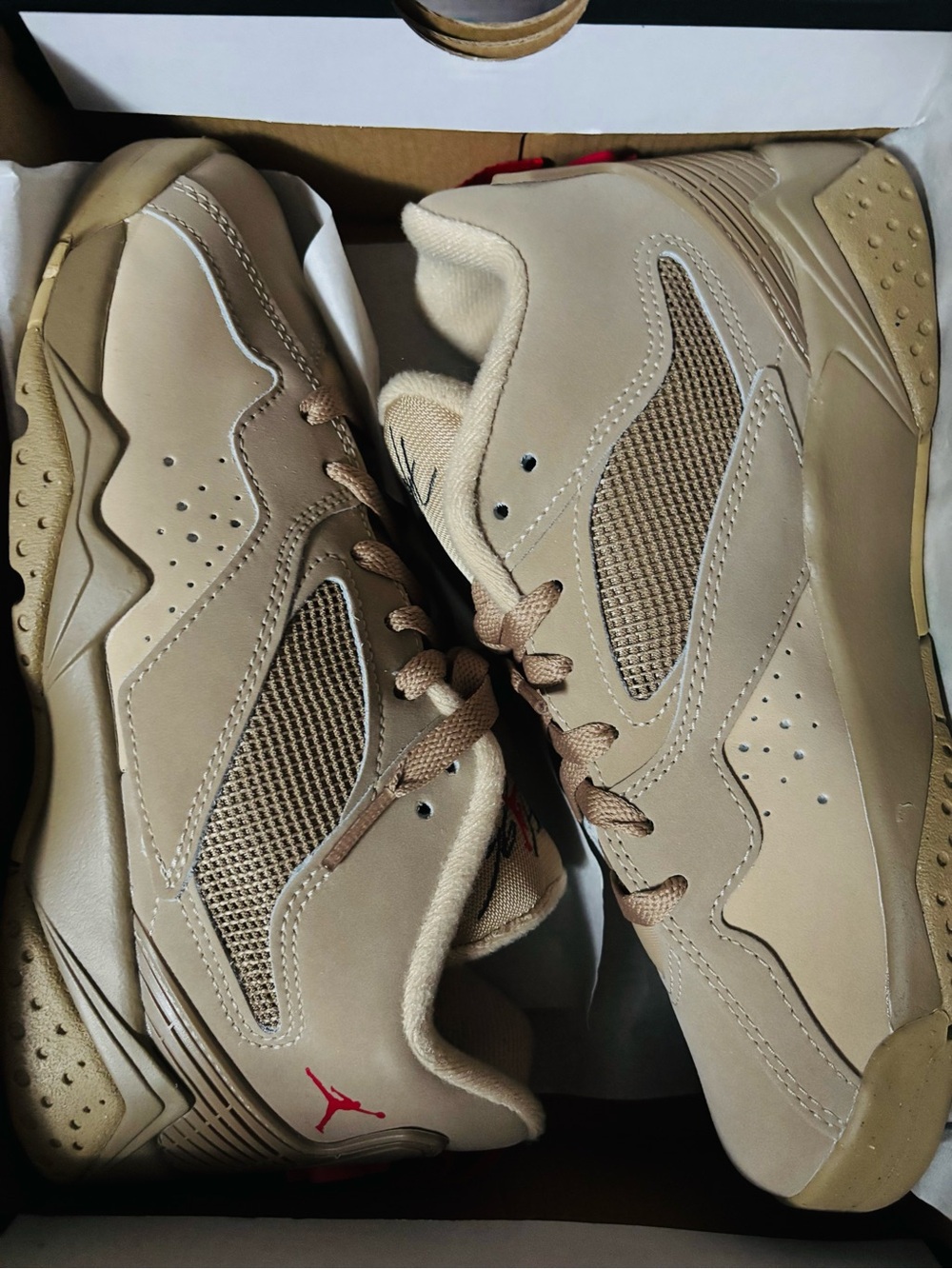 Jordan Low Top Sneaker - Beige with Red Jumpman size 5y or 7 womens